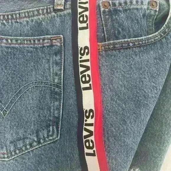 Levi's 501 High Rise Logo Stripe Sport Tape Shorts Jean Denim Shorts size 26 - Picture 13 of 13
